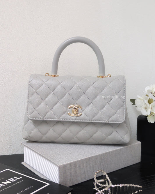 Chanel Coco Handle Small | 24K Grey Caviar Light Gold Hardware-front