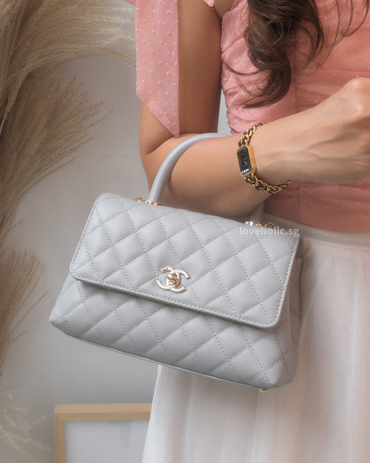 Chanel Coco Handle Small | 24K Grey Caviar Light Gold Hardware-model