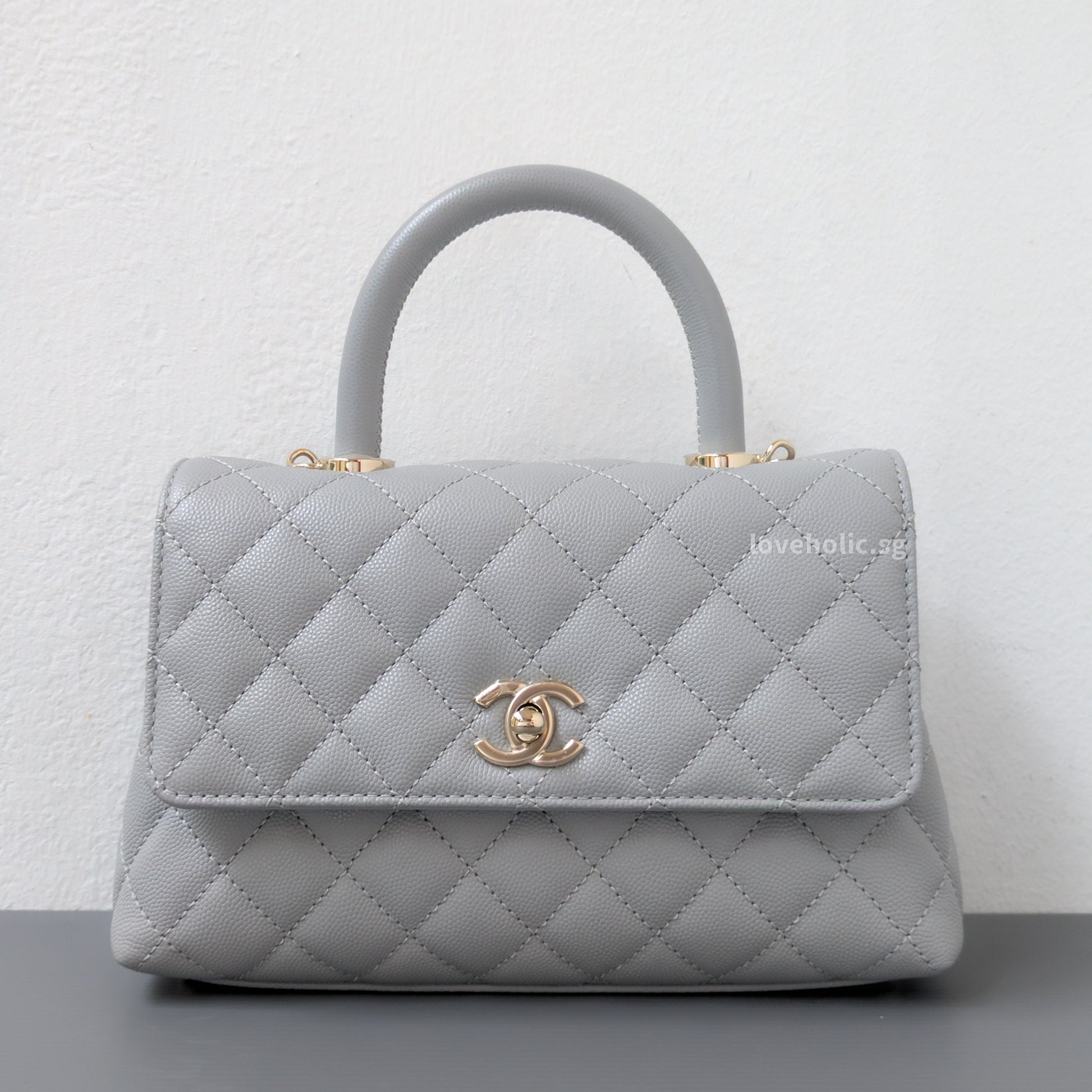 Chanel Coco Handle Small | 24K Grey Caviar Light Gold Hardware-front1