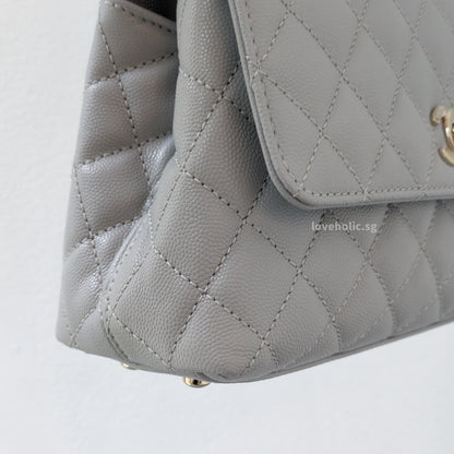 Chanel Coco Handle Small | 24K Grey Caviar Light Gold Hardware-details