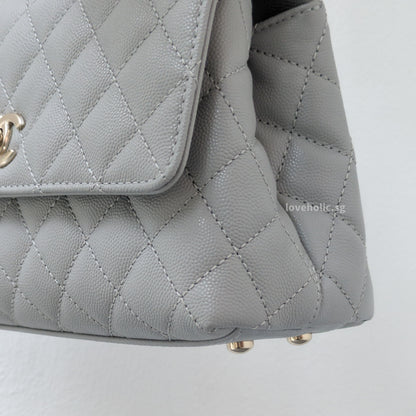 Chanel Coco Handle Small | 24K Grey Caviar Light Gold Hardware-details