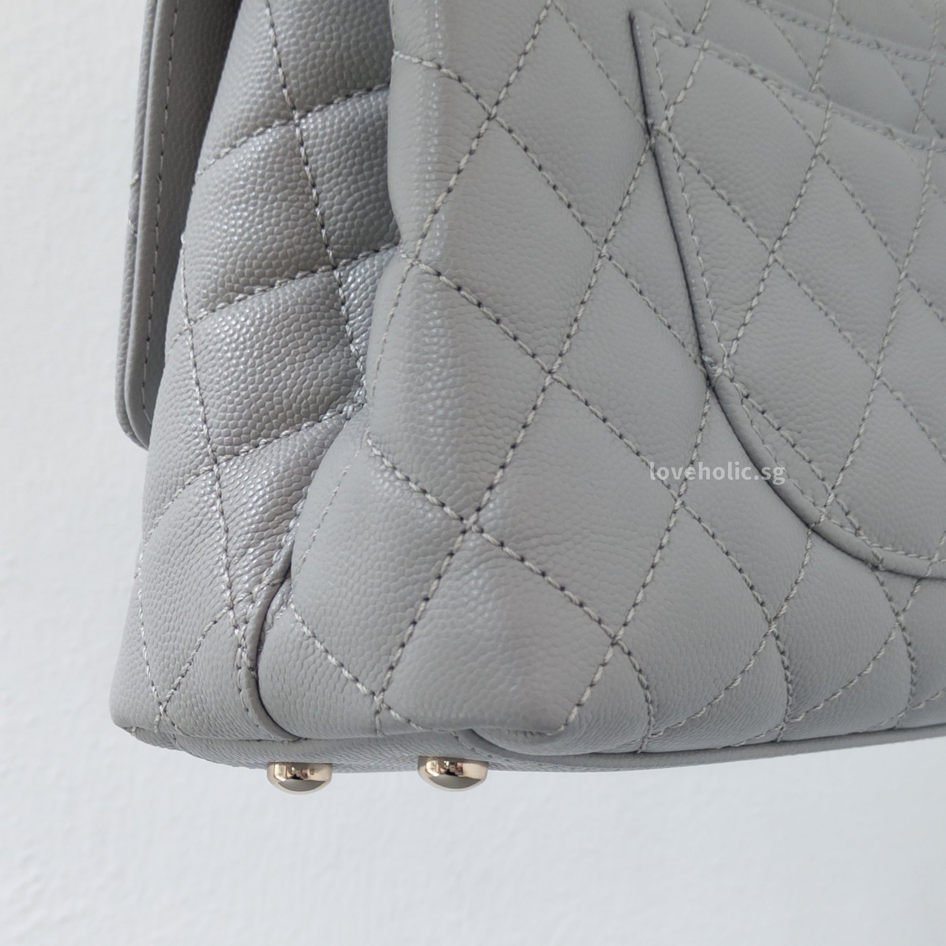 Chanel Coco Handle Small | 24K Grey Caviar Light Gold Hardware-details
