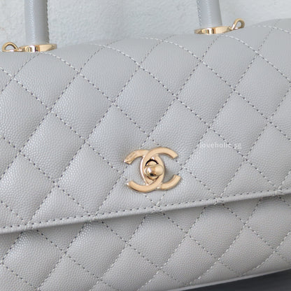 Chanel Coco Handle Small | 24K Grey Caviar Light Gold Hardware-details