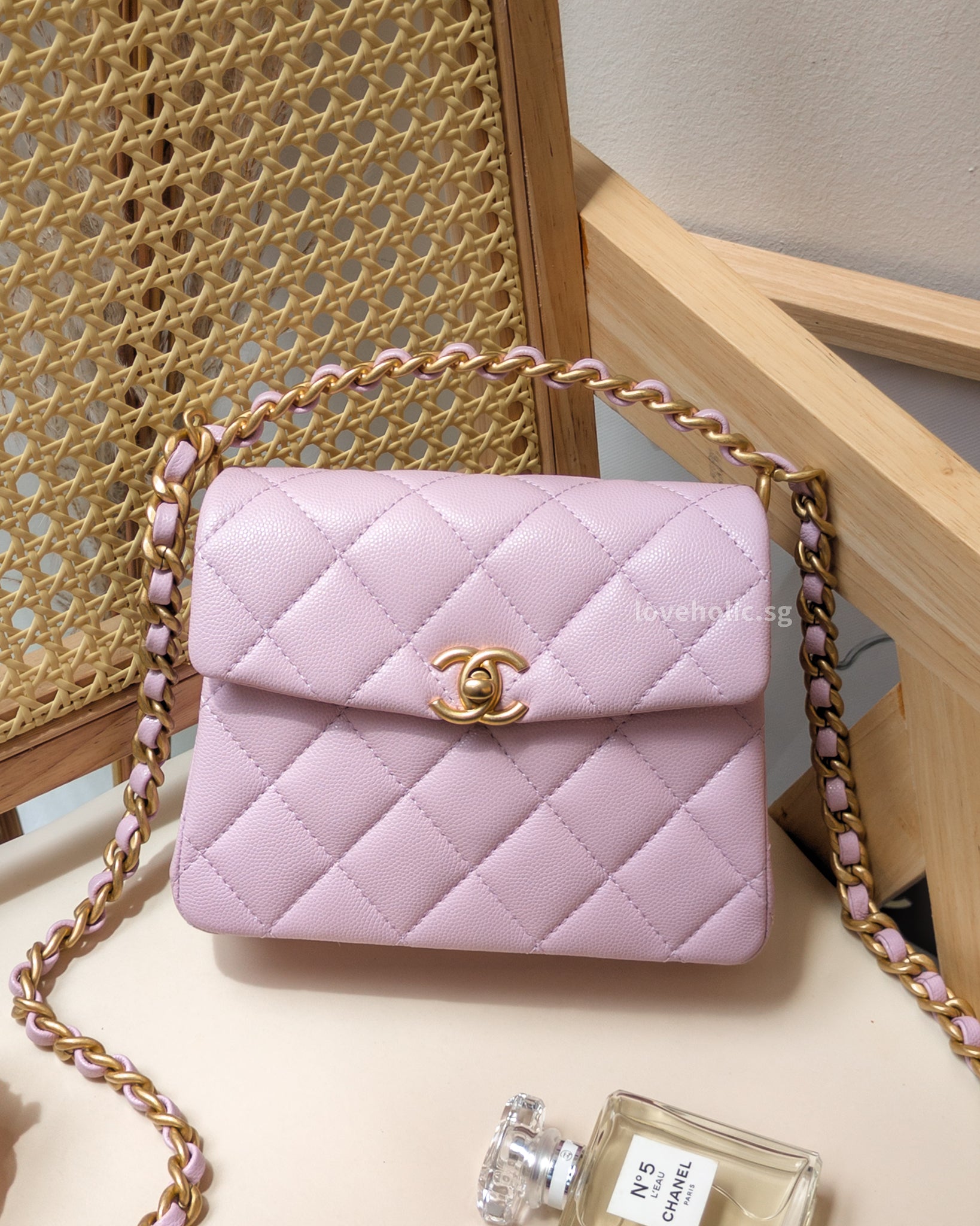 Chanel Seasonal Top Handle Flap Bag 24S Light Pink/Purple Caviar Gold Hardware-front