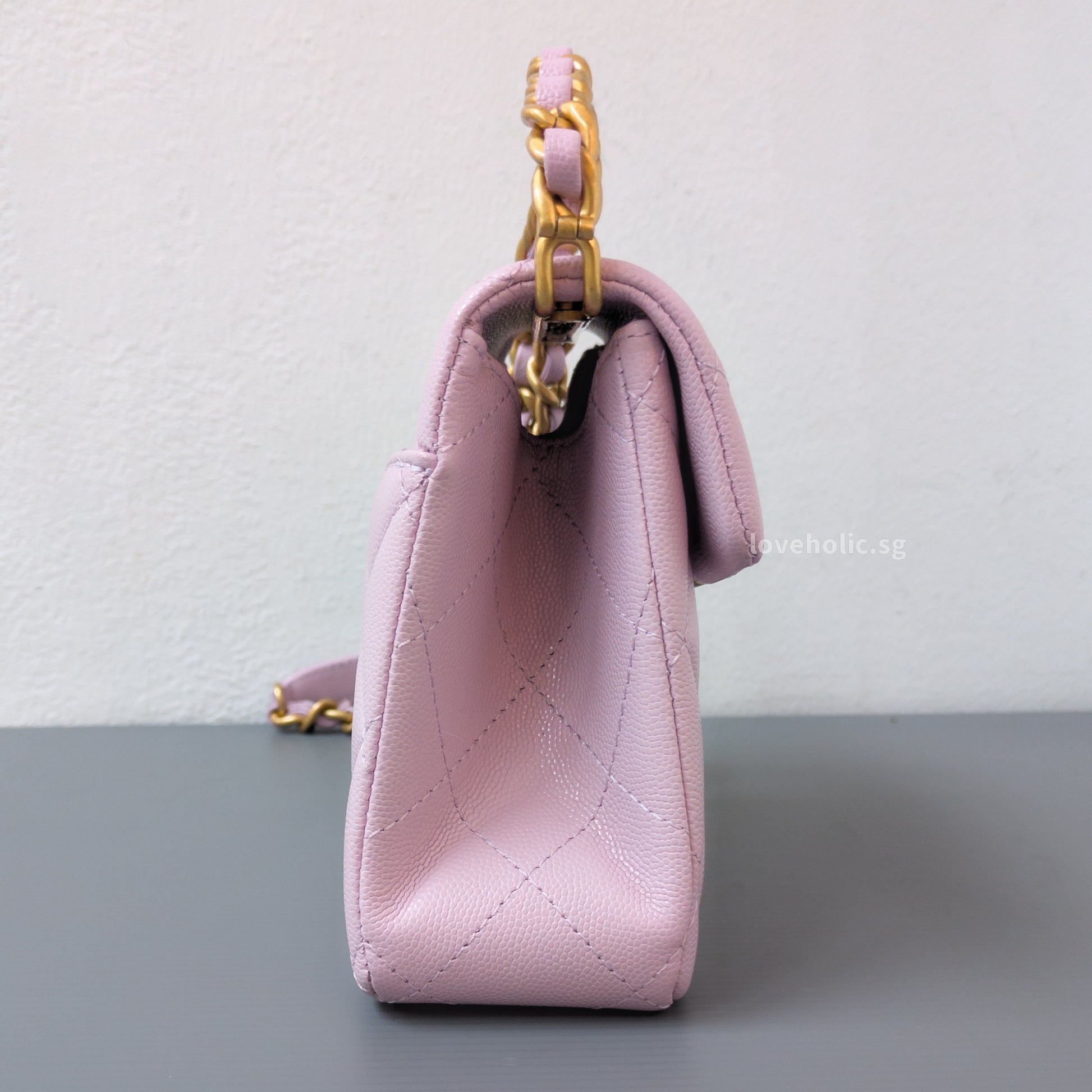 Chanel Seasonal Top Handle Flap Bag 24S Light Pink/Purple Caviar Gold Hardware-details