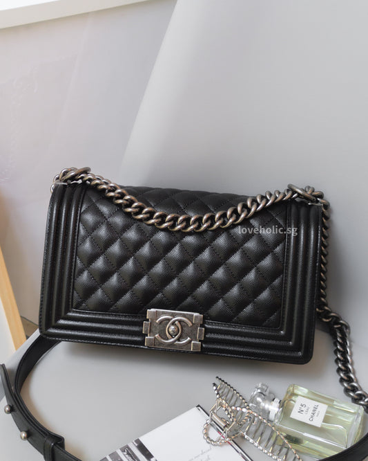 Chanel Boy Medium | Black Caviar Ruthenium Hardware-front