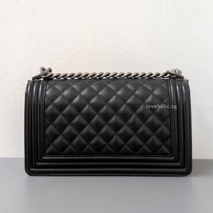 Chanel Boy Medium | Black Caviar Ruthenium Hardware-back