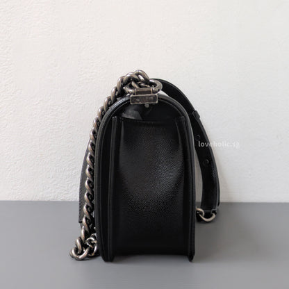 Chanel Boy Medium | Black Caviar Ruthenium Hardware-side