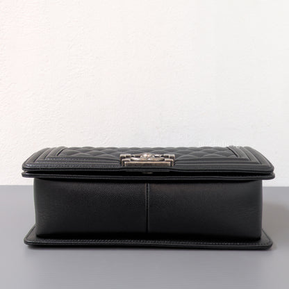 Chanel Boy Medium | Black Caviar Ruthenium Hardware-details