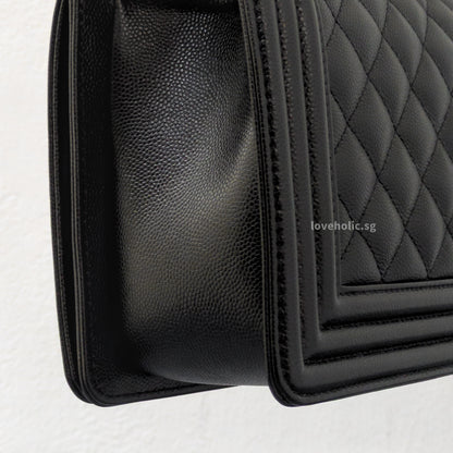 Chanel Boy Medium | Black Caviar Ruthenium Hardware-details