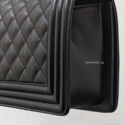 Chanel Boy Medium | Black Caviar Ruthenium Hardware-details