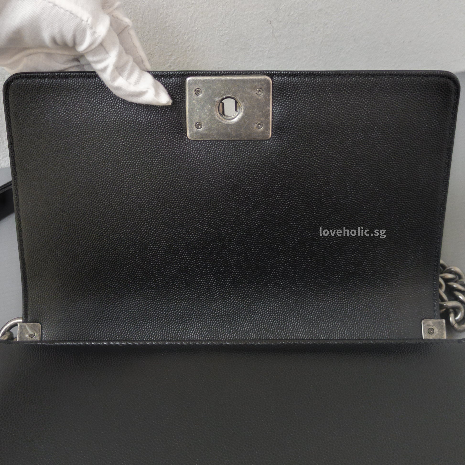 Chanel Boy Medium | Black Caviar Ruthenium Hardware-details