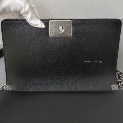 Chanel Boy Medium | Black Caviar Ruthenium Hardware-details