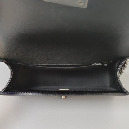 Chanel Boy Medium | Black Caviar Ruthenium Hardware-details