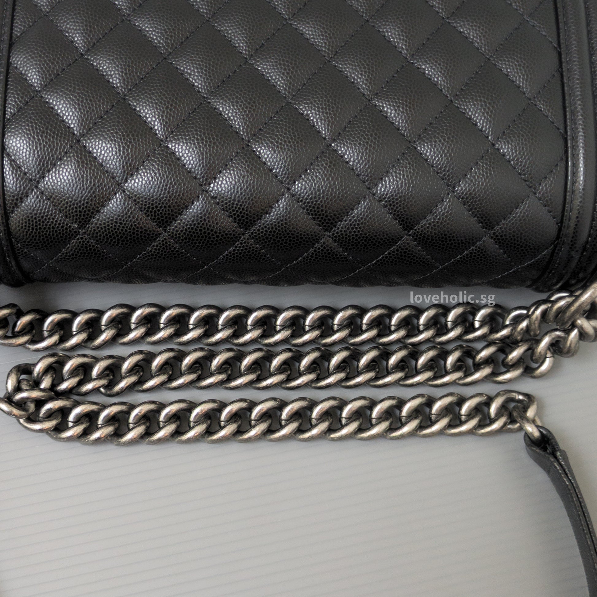 Chanel Boy Medium | Black Caviar Ruthenium Hardware-details