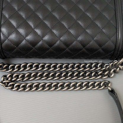 Chanel Boy Medium | Black Caviar Ruthenium Hardware-details