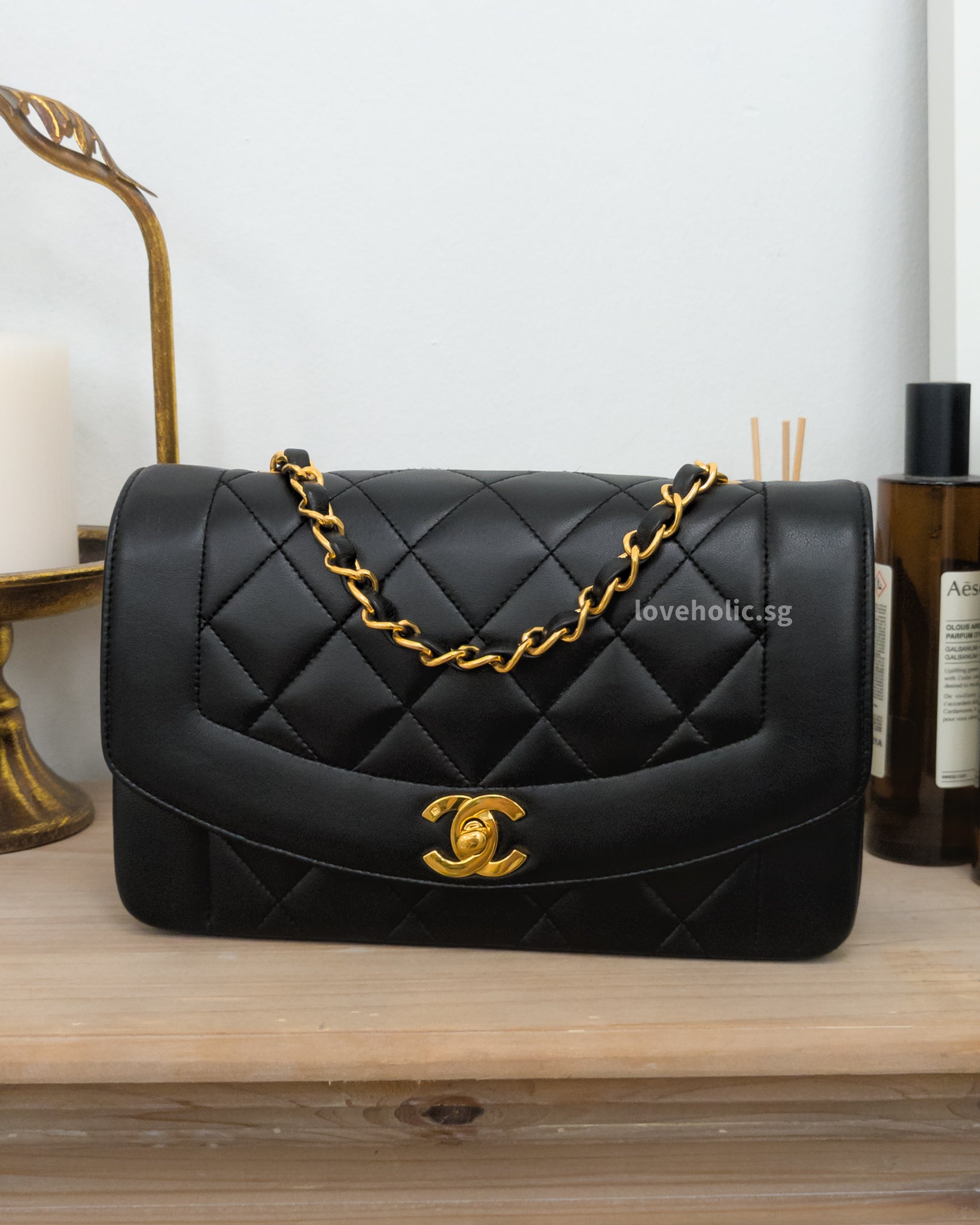 Chanel Diana Small | Black Lambskin 24K Gold Hardware-front