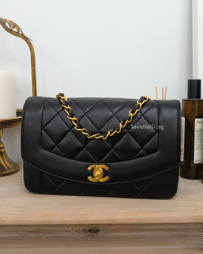 Chanel Diana Small | Black Lambskin 24K Gold Hardware-front