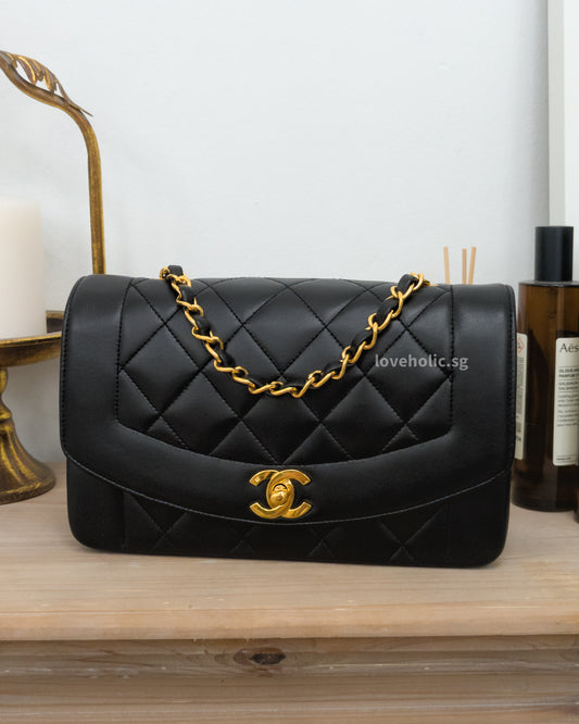 Chanel Diana Small | Black Lambskin 24K Gold Hardware-front