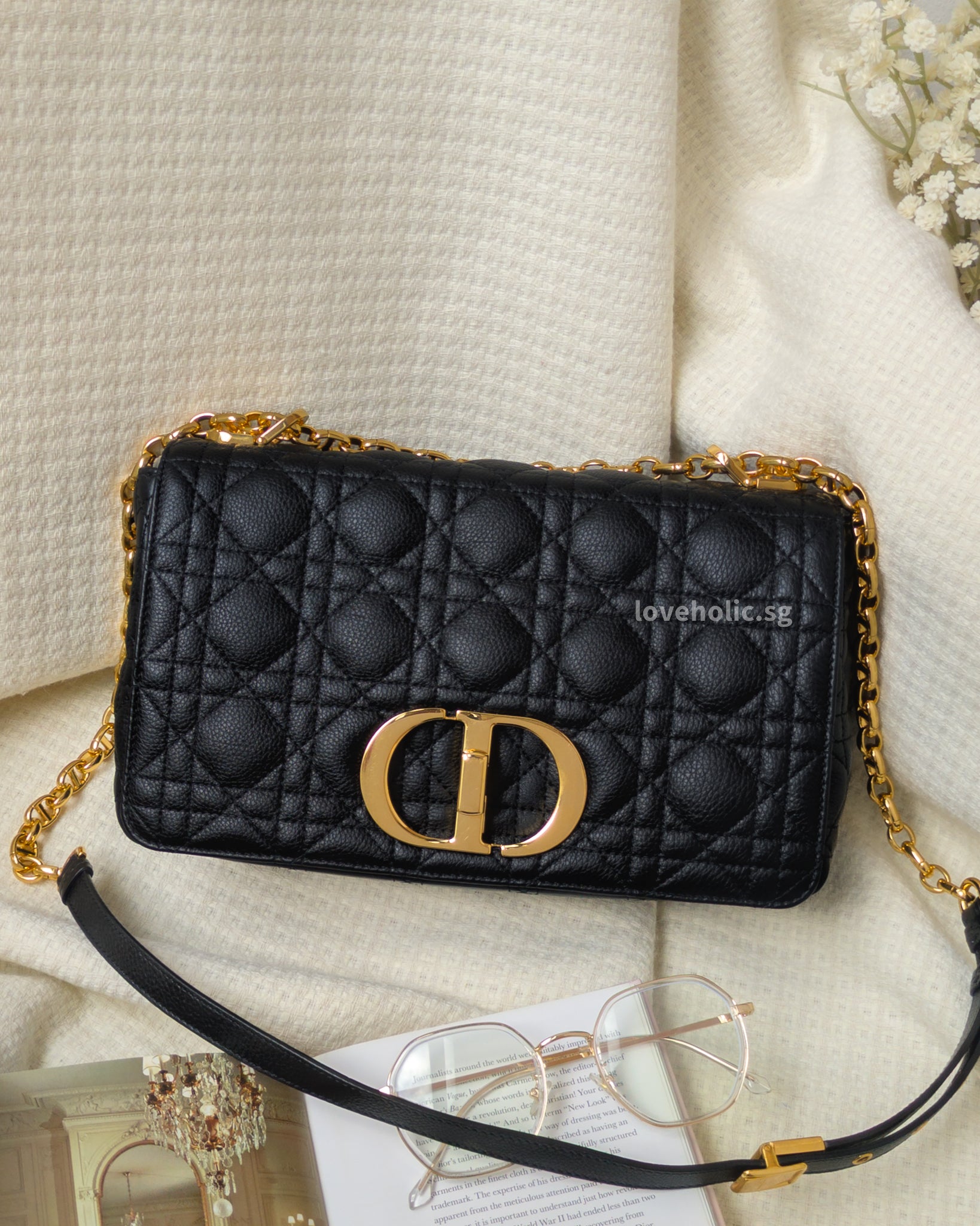 Dior Caro Medium | Black Calfskin Gold Hardware-front