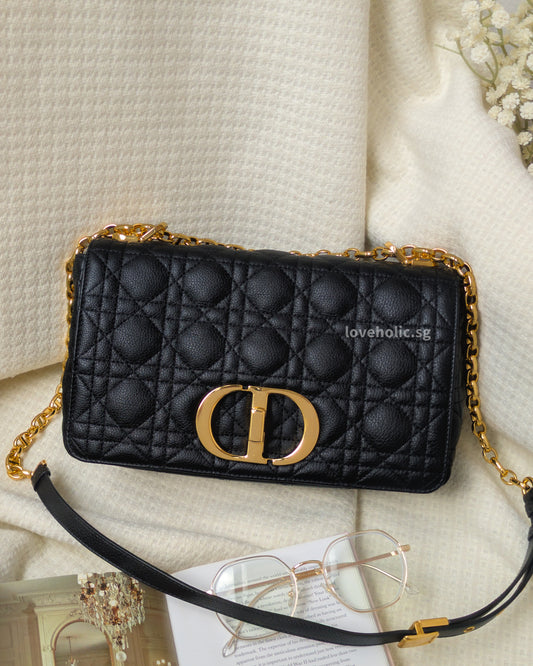 Dior Caro Medium | Black Calfskin Gold Hardware-front