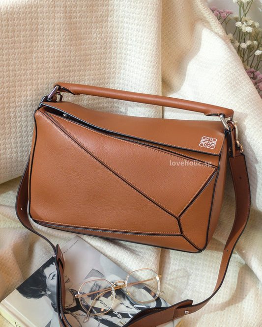 Loewe Puzzle Medium | Tan Calfskin Silver Hardware-front