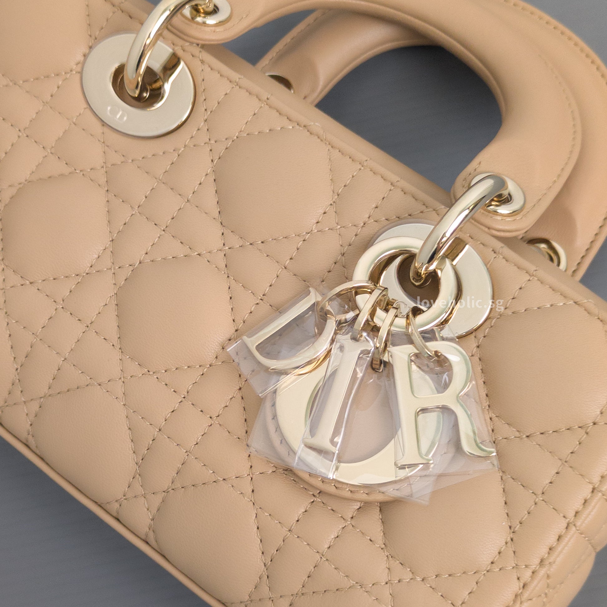 Dior Lady D-Joy Small | Biscuit Lambskin Light Gold Hardware-details