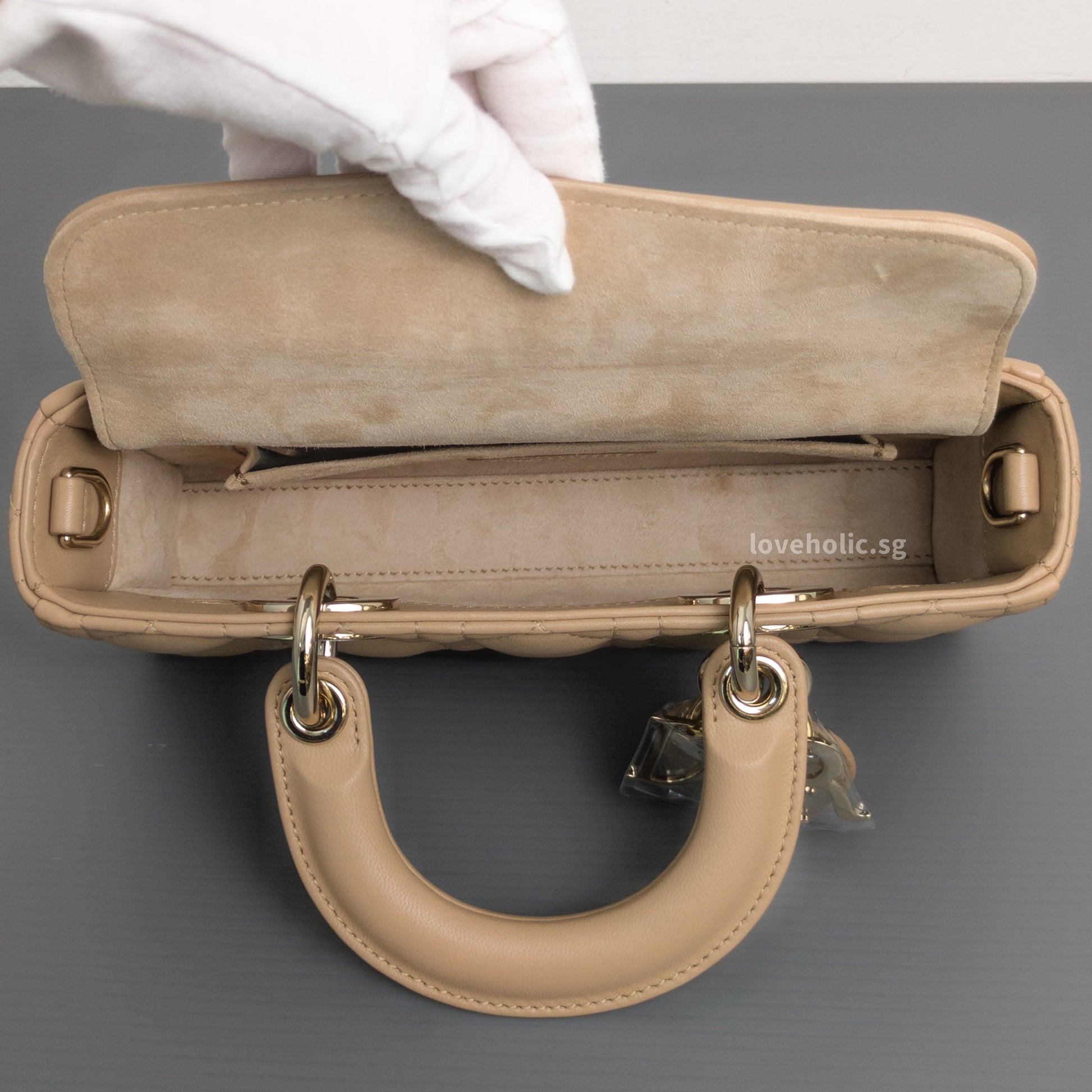 Dior Lady D-Joy Small | Biscuit Lambskin Light Gold Hardware-details