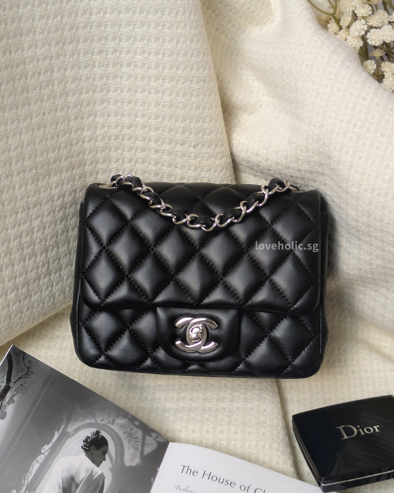 Chanel Classic Flap Mini Square | Black Lambskin Silver Hardware-front