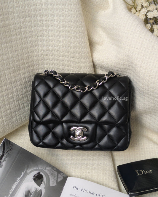 Chanel Classic Flap Mini Square | Black Lambskin Silver Hardware-front
