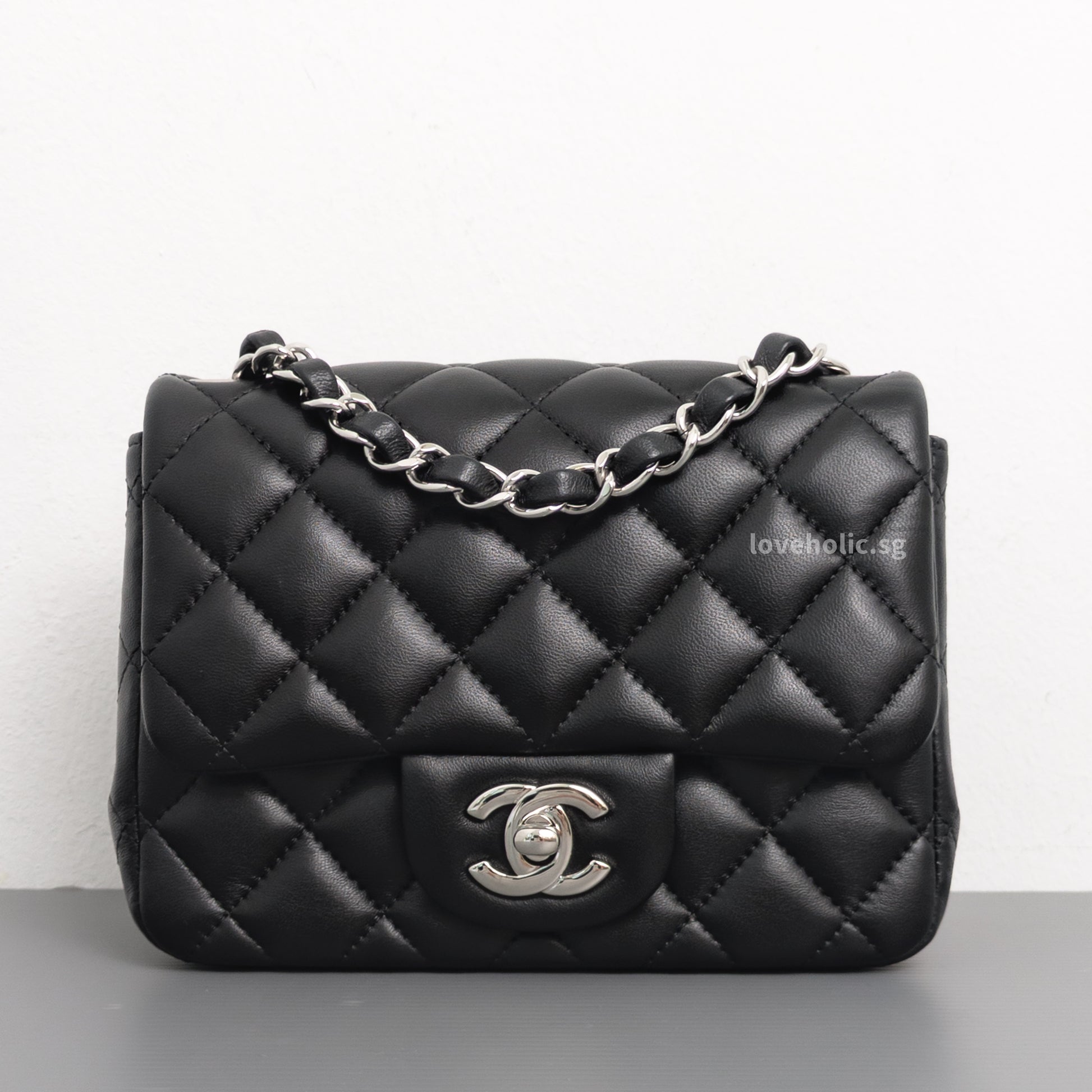 Chanel Classic Flap Mini Square | Black Lambskin Silver Hardware-front1