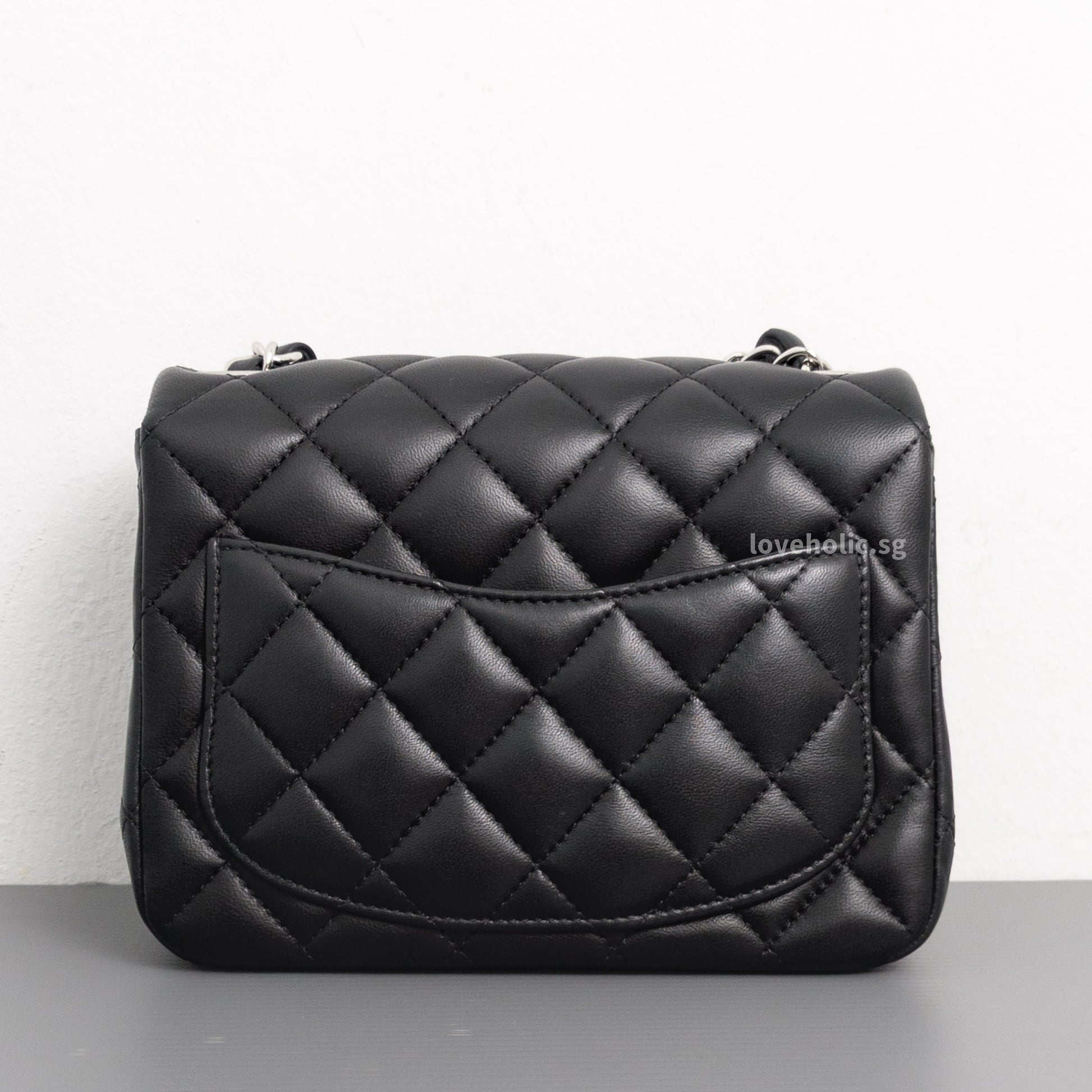 Chanel Classic Flap Mini Square | Black Lambskin Silver Hardware-back