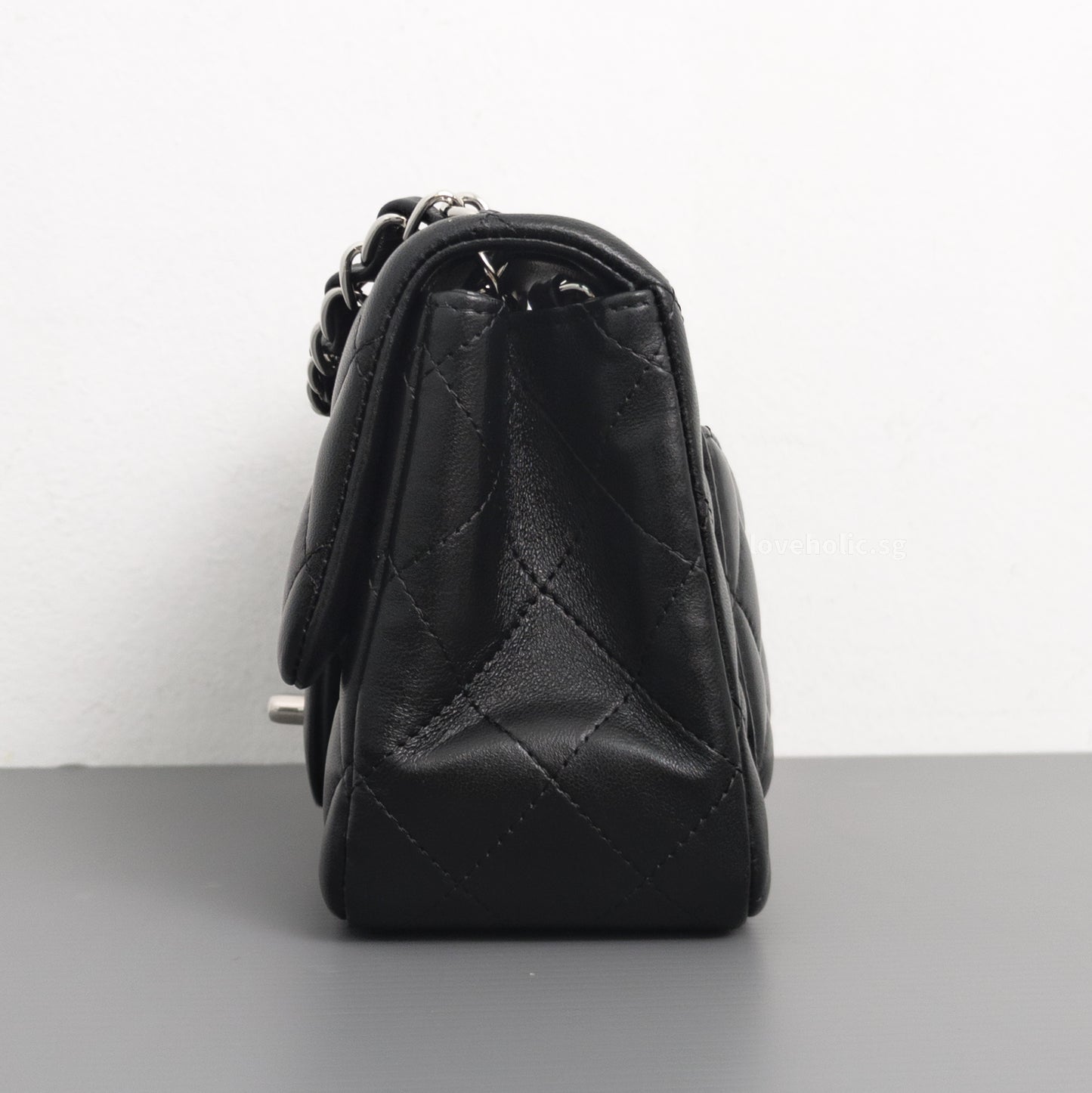 Chanel Classic Flap Mini Square | Black Lambskin Silver Hardware-side