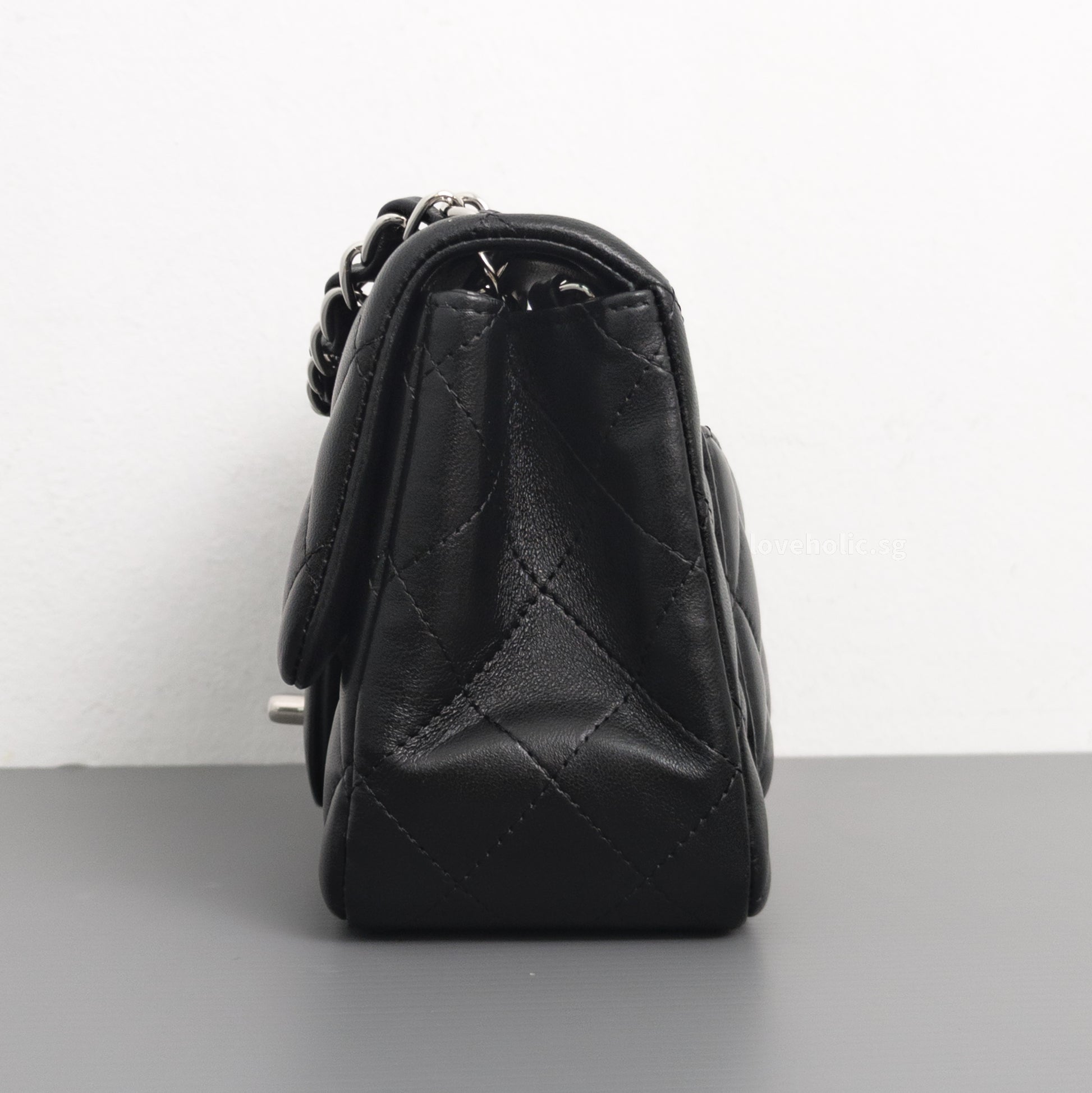 Chanel Classic Flap Mini Square | Black Lambskin Silver Hardware-side