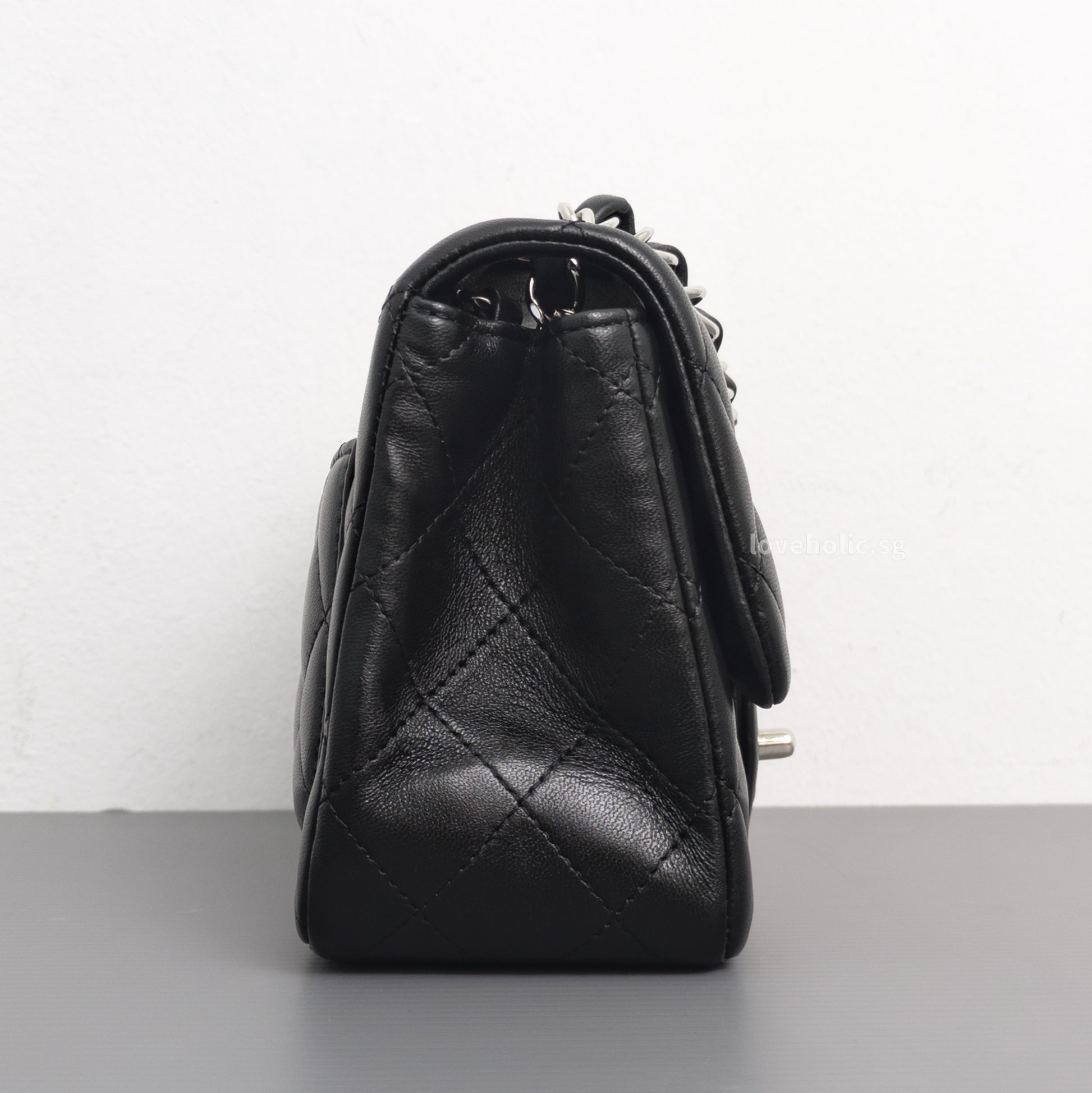 Chanel Classic Flap Mini Square | Black Lambskin Silver Hardware-details