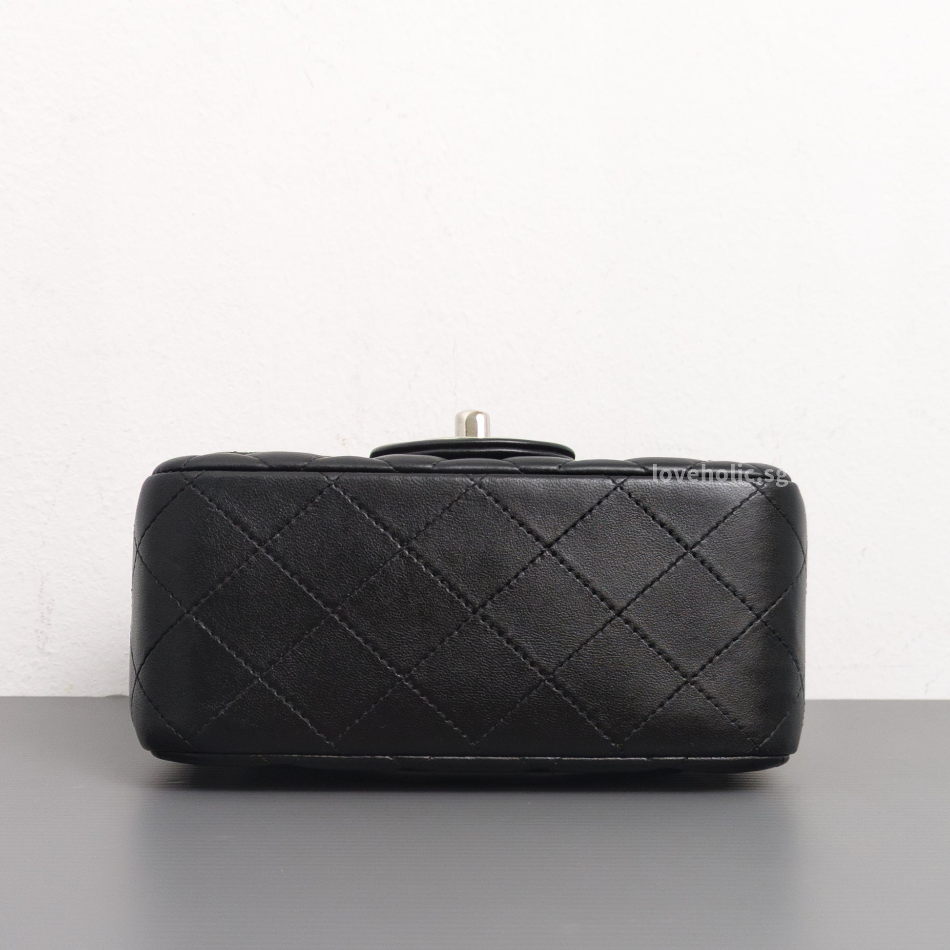 Chanel Classic Flap Mini Square | Black Lambskin Silver Hardware-details