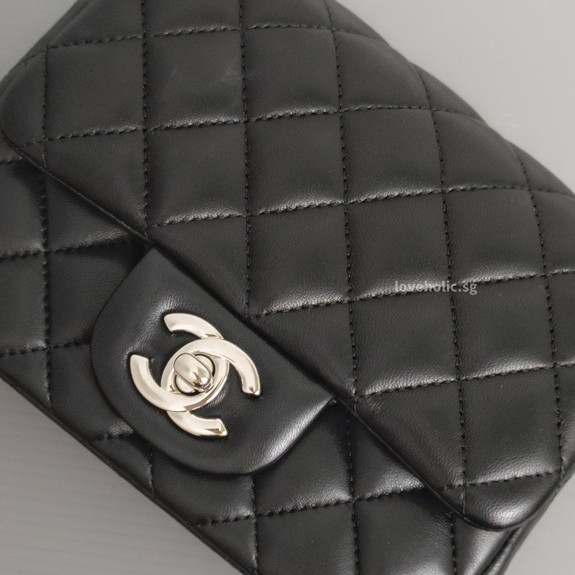 Chanel Classic Flap Mini Square | Black Lambskin Silver Hardware-details