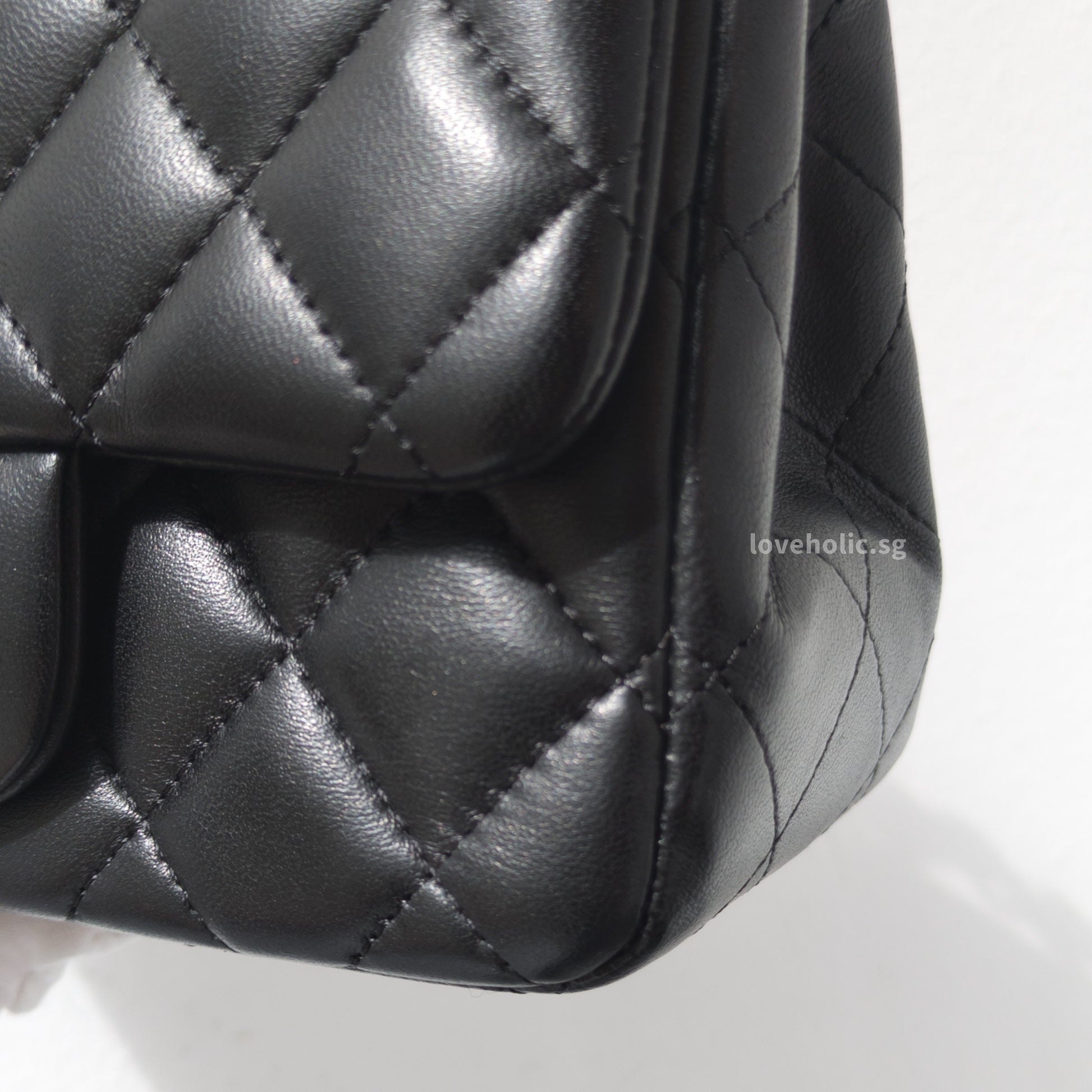 Chanel Classic Flap Mini Square | Black Lambskin Silver Hardware-details