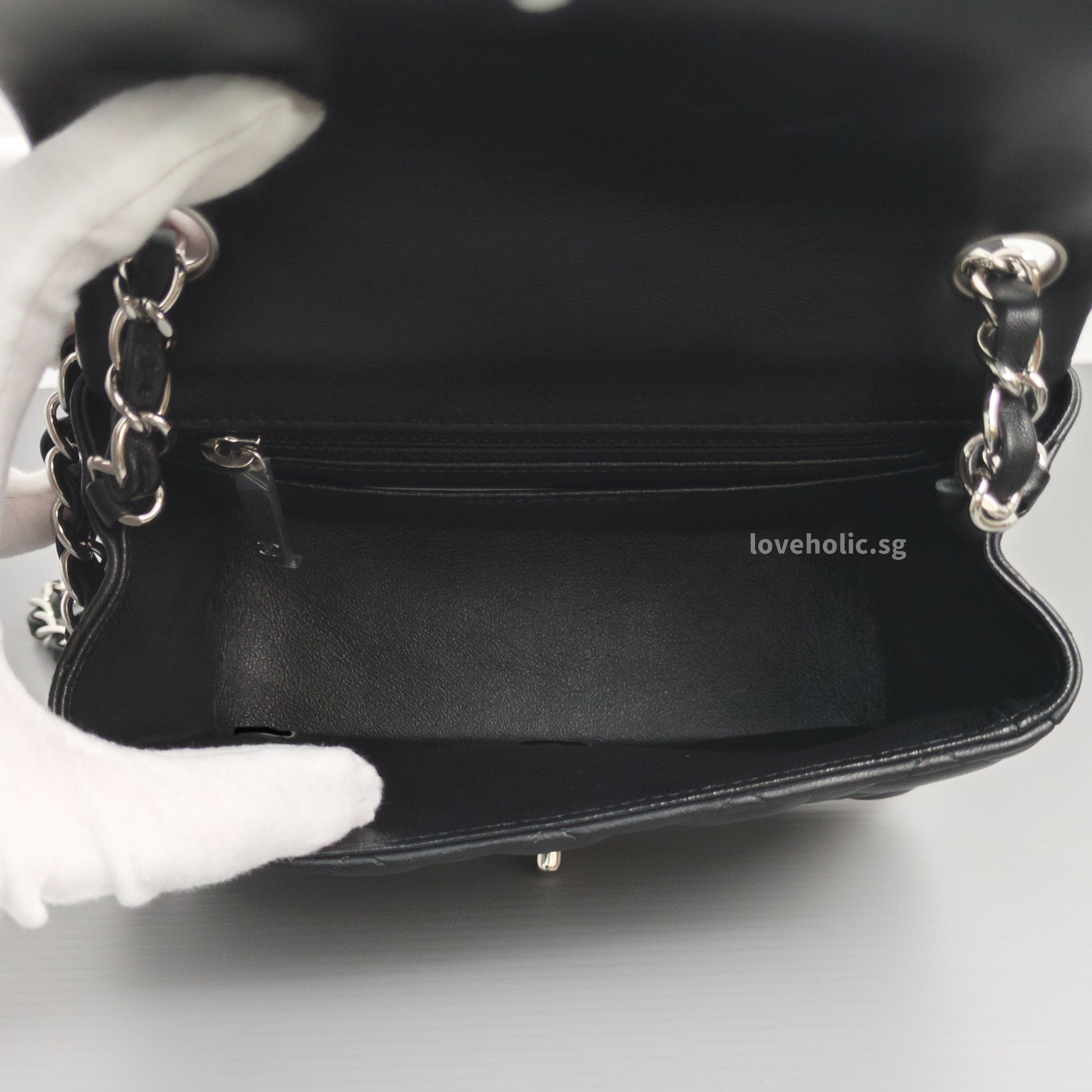 Chanel Classic Flap Mini Square | Black Lambskin Silver Hardware-details