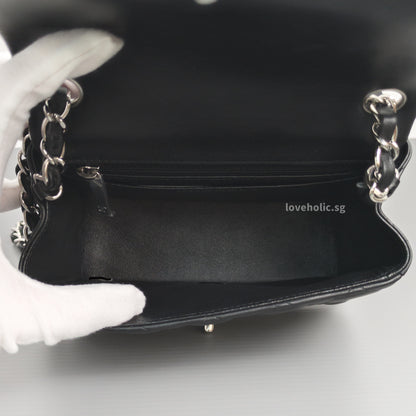 Chanel Classic Flap Mini Square | Black Lambskin Silver Hardware-details