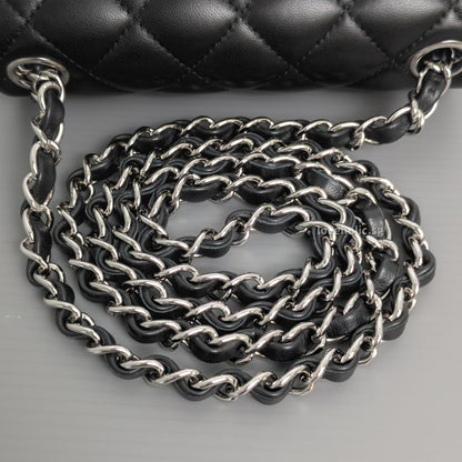 Chanel Classic Flap Mini Square | Black Lambskin Silver Hardware-details
