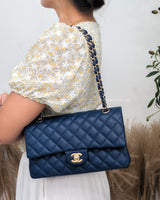 Classic Flap Medium | 19C Navy Blue Caviar Light Gold Hardware