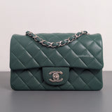 Mini Rectangle Forest Green Lambskin Silver Hardware