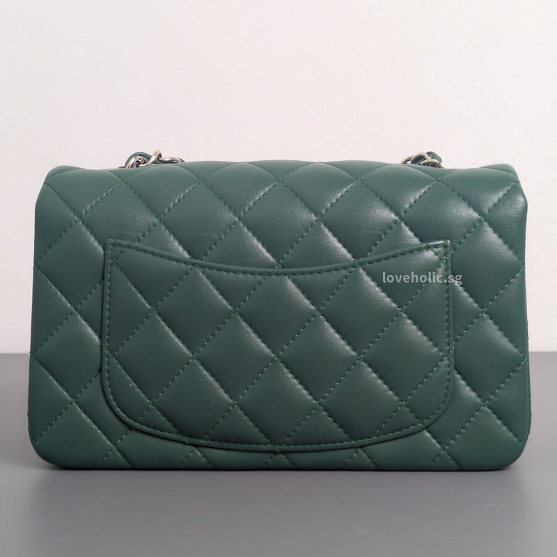 Mini Rectangle Forest Green Lambskin Silver Hardware