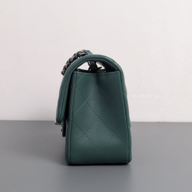 Mini Rectangle Forest Green Lambskin Silver Hardware