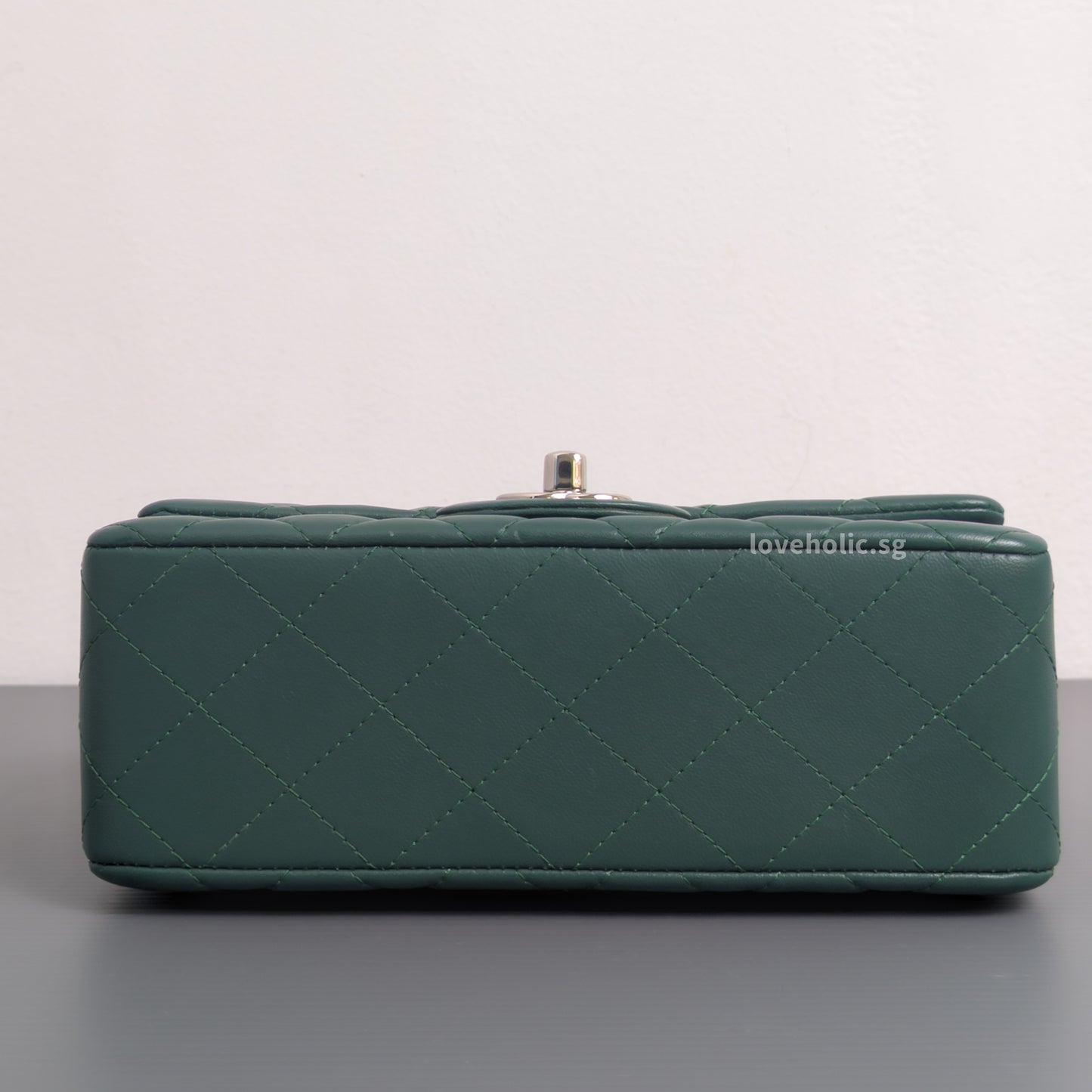 Mini Rectangle Forest Green Lambskin Silver Hardware