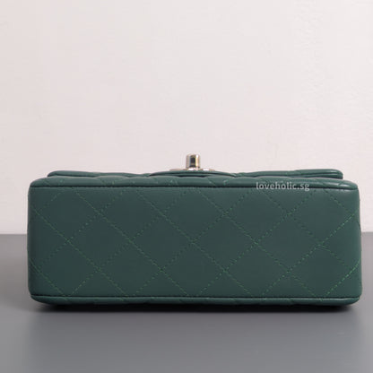 Mini Rectangle Forest Green Lambskin Silver Hardware