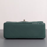 Mini Rectangle Forest Green Lambskin Silver Hardware