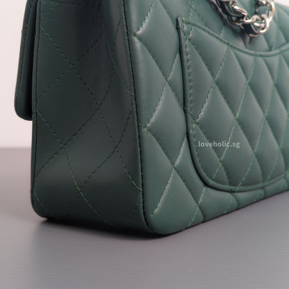 Mini Rectangle Forest Green Lambskin Silver Hardware