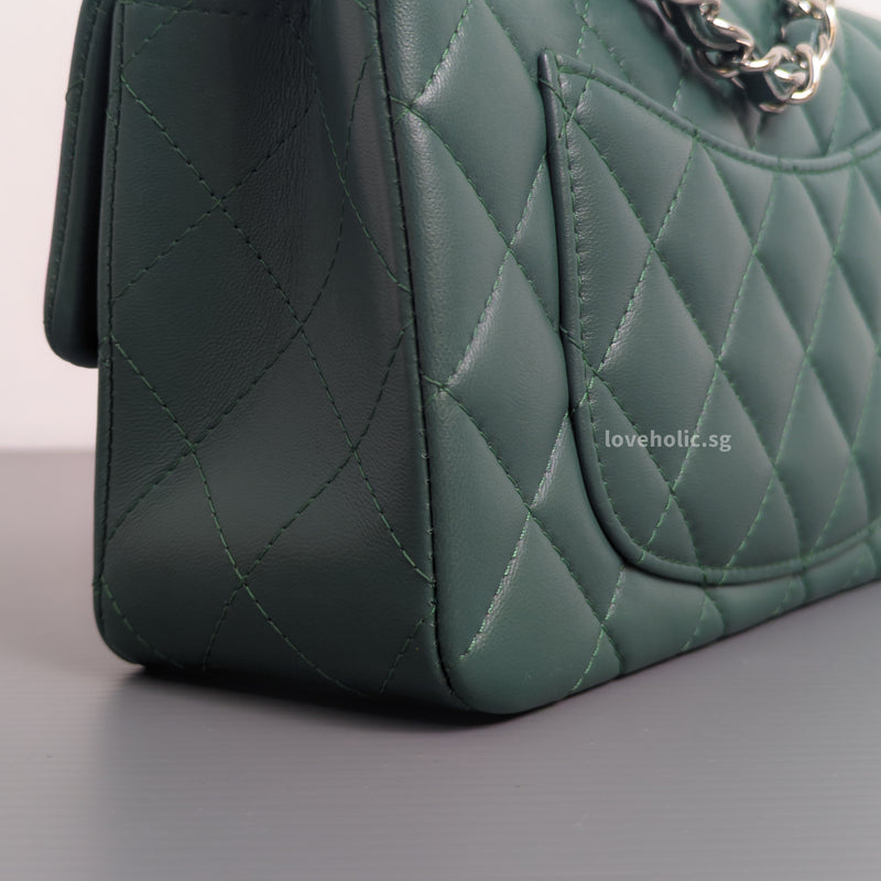 Mini Rectangle Forest Green Lambskin Silver Hardware